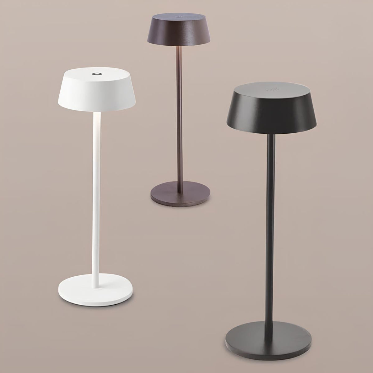 Cordless Rechargeable Table Lamp, Iron Build, 25 x 13 cm | Black, White or Brown | Dimmable with 3 Lighting Modes