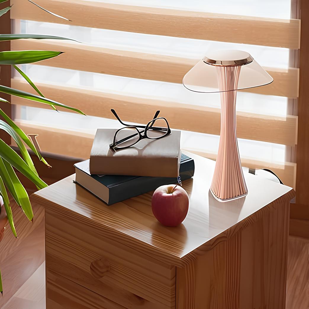 Cordless Table Lamp ABS | Rose Gold or Black, Curved Design | Rechargeable, 3-Colour Dimmable Light
