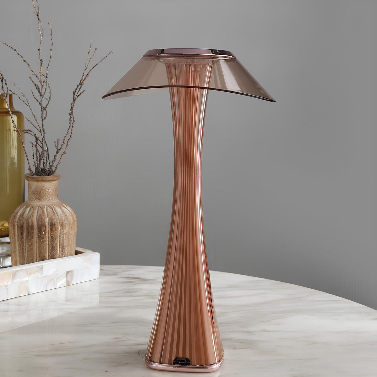 Cordless Table Lamp ABS | Rose Gold or Black, Curved Design | Rechargeable, 3-Colour Dimmable Light