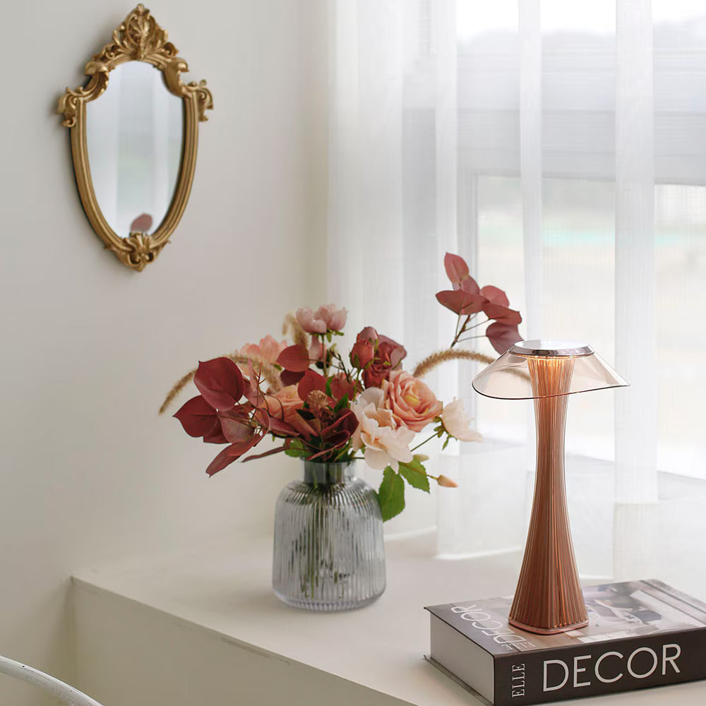 Cordless Table Lamp ABS | Rose Gold or Black, Curved Design | Rechargeable, 3-Colour Dimmable Light