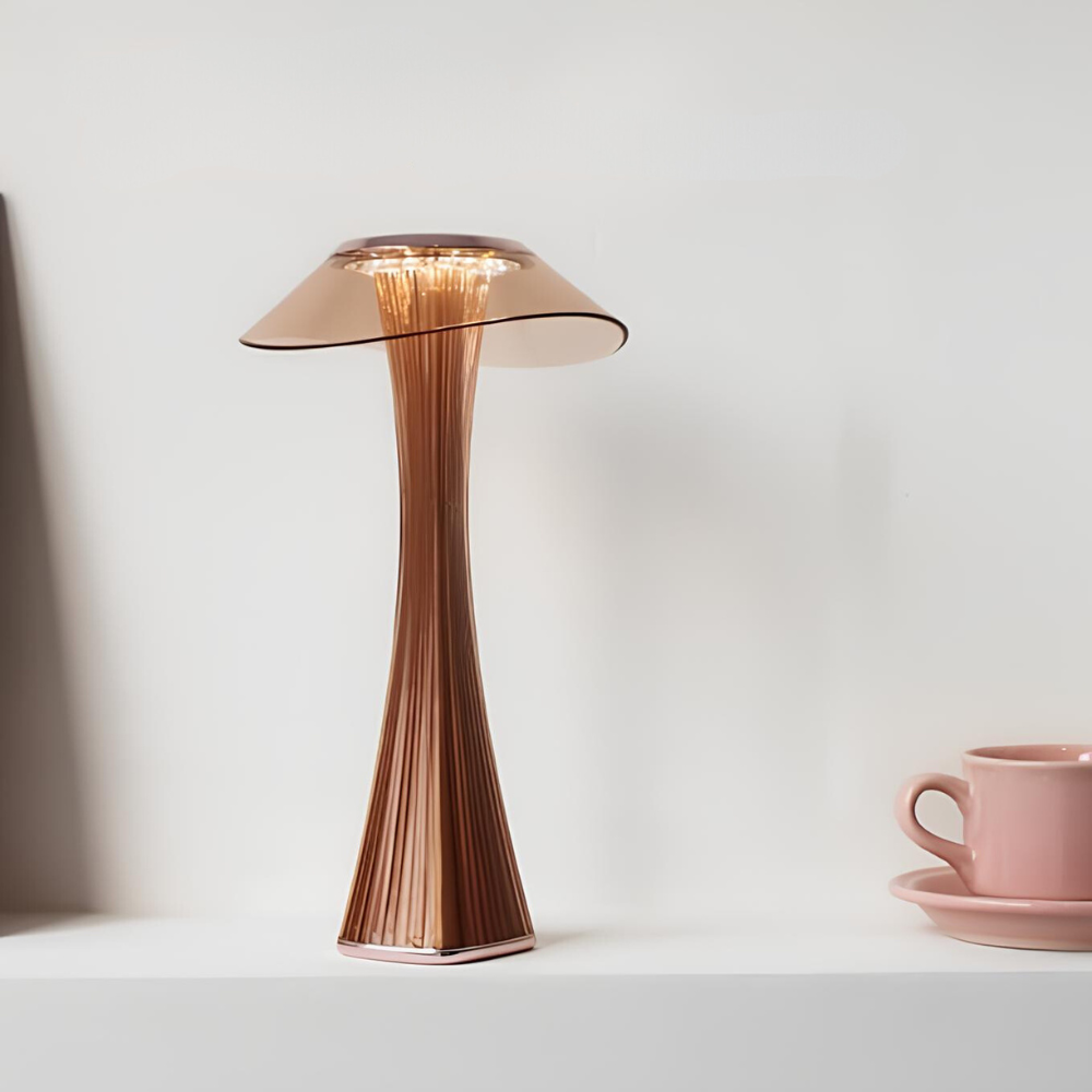Cordless Table Lamp ABS | Rose Gold or Black, Curved Design | Rechargeable, 3-Colour Dimmable Light