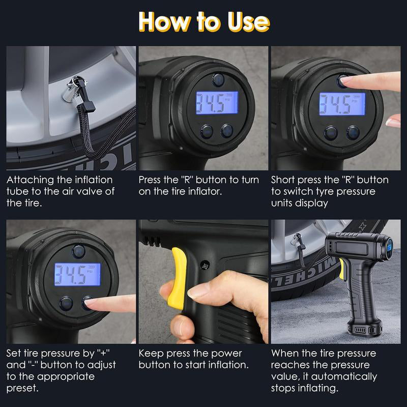 Cordless Tyre Inflator Pump | Digital Display with Smart Auto Shut-Off | 35 L/min Fast Inflation, USB Rechargeable