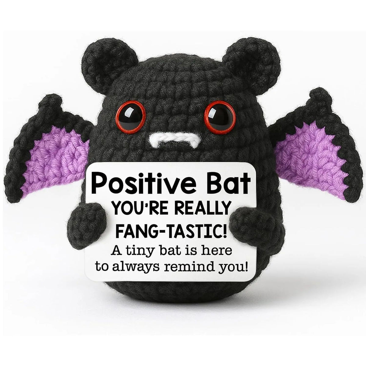 Crochet Bat Doll Halloween Decor | Includes Encouragement Card | Knitted Design for Desk, Shelf or Room Display