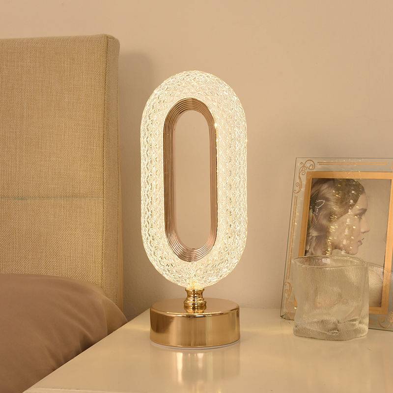Crystal-Effect Table Lamp, Metal Base, 26 cm | Patterned Faceted Design | Rechargeable USB-C, Touch Dimmable, 3 Colour Modes
