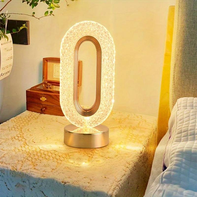 Crystal-Effect Table Lamp, Metal Base, 26 cm | Patterned Faceted Design | Rechargeable USB-C, Touch Dimmable, 3 Colour Modes