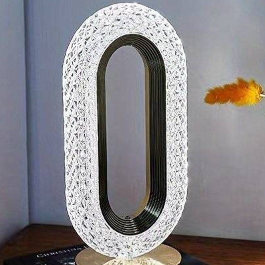 Crystal-Effect Table Lamp, Metal Base, 26 cm | Patterned Faceted Design | Rechargeable USB-C, Touch Dimmable, 3 Colour Modes
