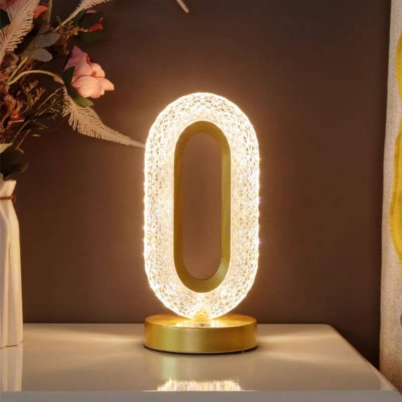 Crystal-Effect Table Lamp, Metal Base, 26 cm | Patterned Faceted Design | Rechargeable USB-C, Touch Dimmable, 3 Colour Modes