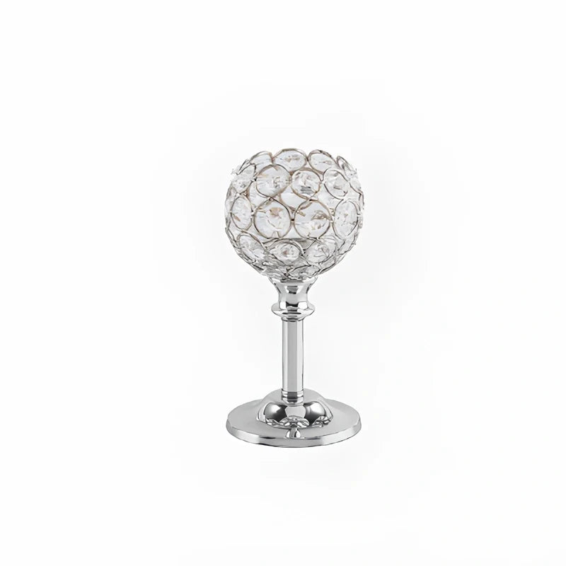 Crystal Sphere Candle Holder | Glass and Iron, Gold or Silver | Faceted Beads Reflect Candlelight, 3 Sizes or Set of 3