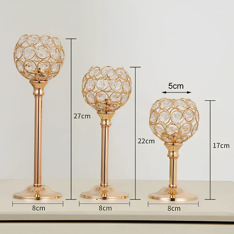 Crystal Sphere Candle Holder | Glass and Iron, Gold or Silver | Faceted Beads Reflect Candlelight, 3 Sizes or Set of 3
