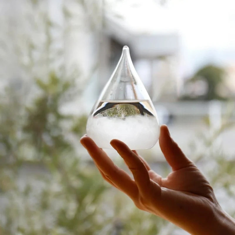 Crystal Weather Lamp Glass & Wood | Water Drop or Cube Shape, USB or Battery Powered | 7-Colour LED, Crystals React to Temperature