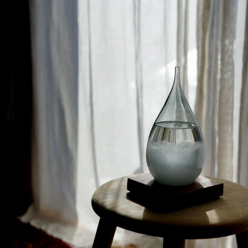 Crystal Weather Lamp Glass & Wood | Water Drop or Cube Shape, USB or Battery Powered | 7-Colour LED, Crystals React to Temperature