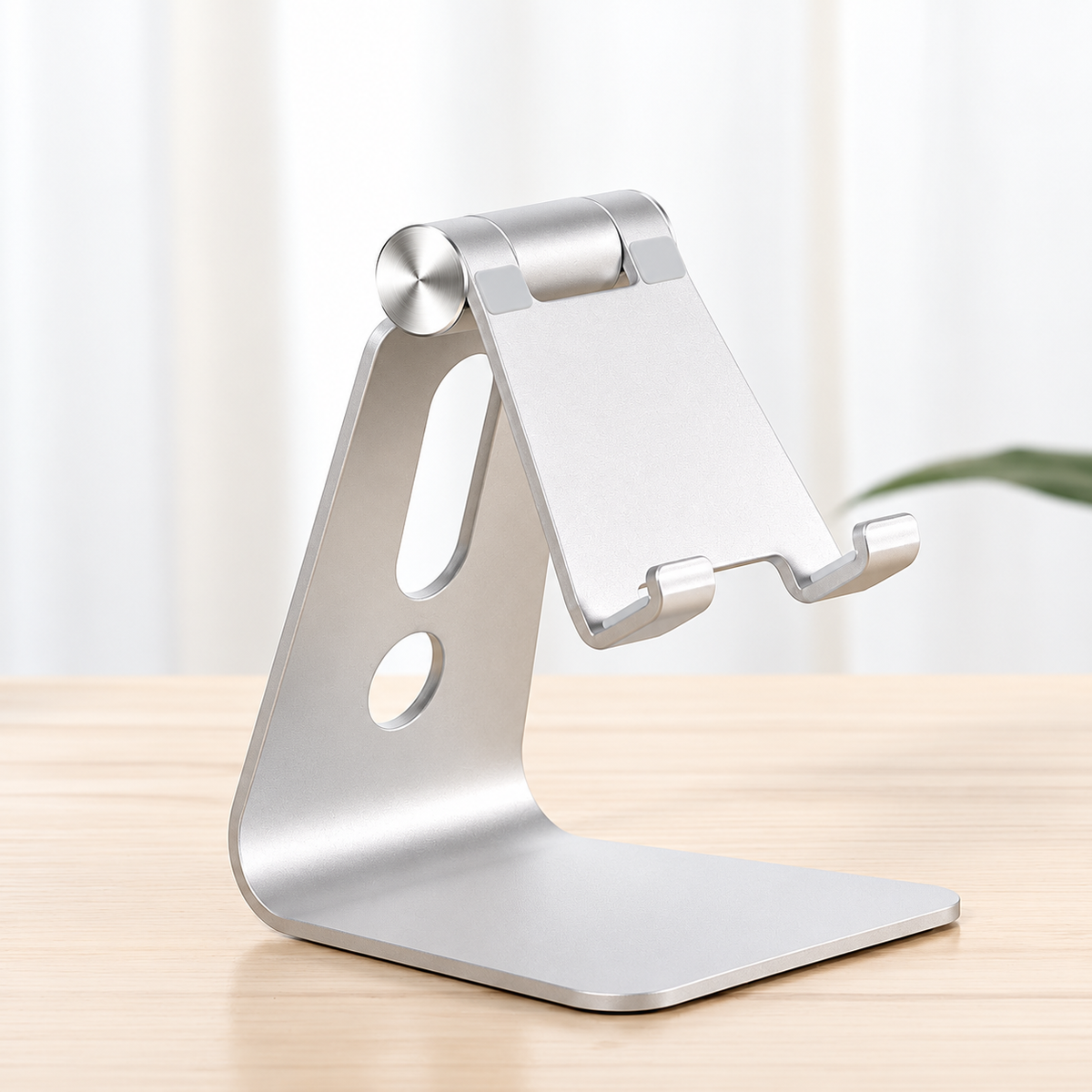 Desk Tablet Stand | Hinged Cradle, Curved Foot Base