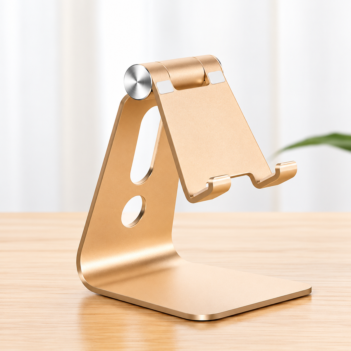 Desk Tablet Stand | Hinged Cradle, Curved Foot Base
