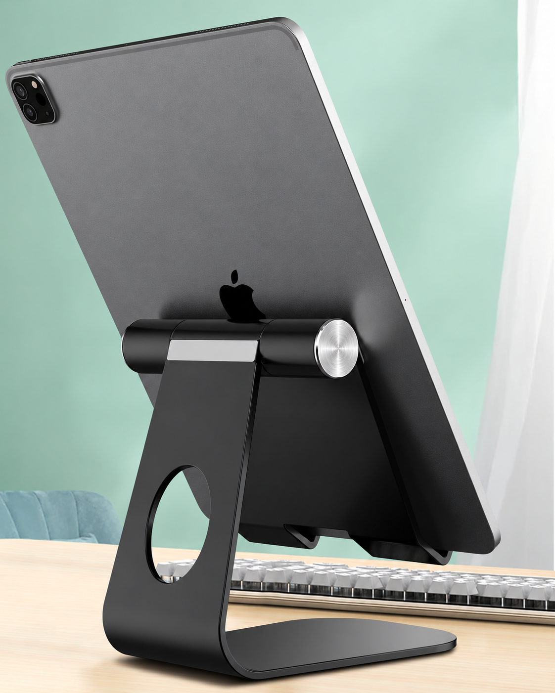 Desk Tablet Stand | Hinged Cradle, Curved Foot Base