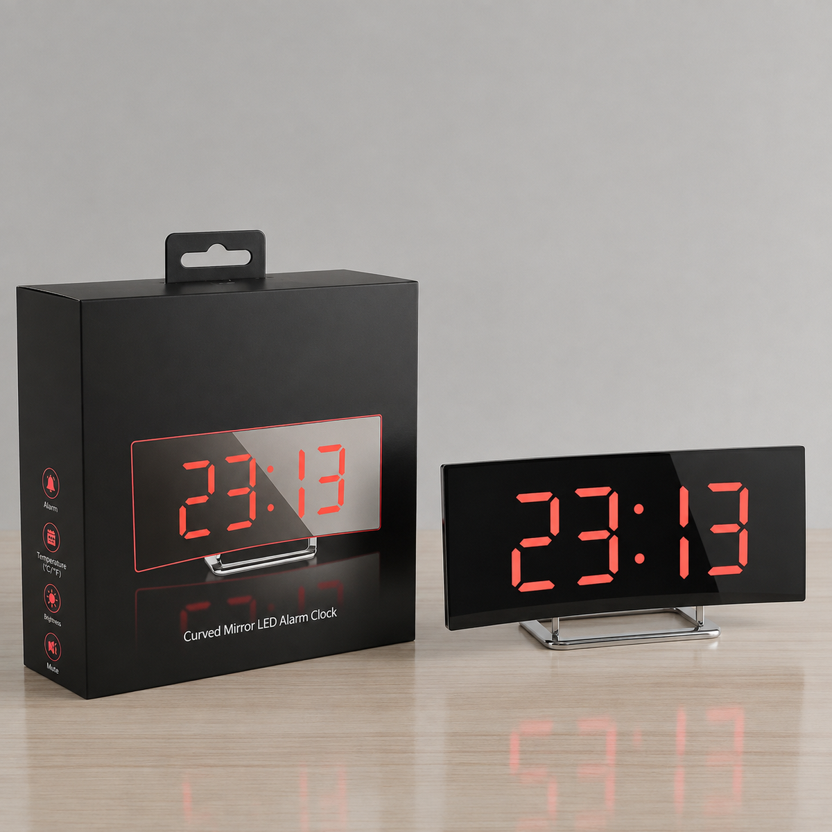 Digital Desk Clock | Curved Face, Oversized Digits