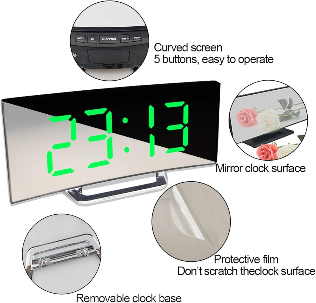 Digital Desk Clock | Curved Face, Oversized Digits