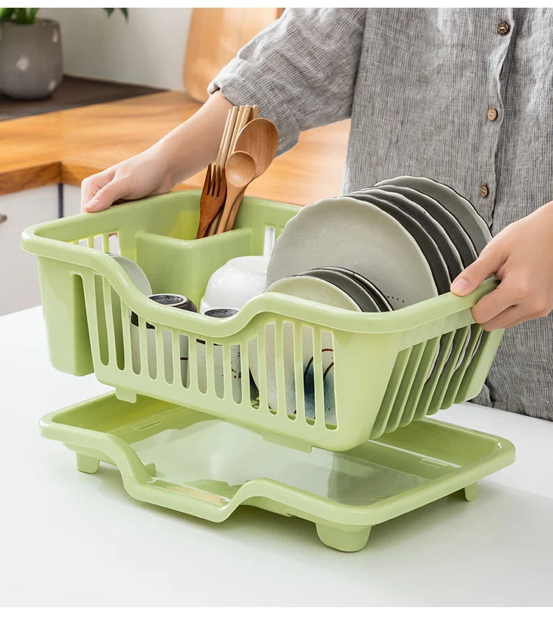 Dish Drying Rack | Slotted Basket, Angled Drain Board