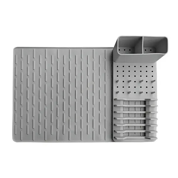Dish Rack Set | Ribbed Drying Mat With Cutlery Caddy