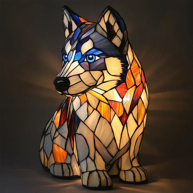 Dog Table Lamp | Standing Mosaic Figure, Warm Lit Glow