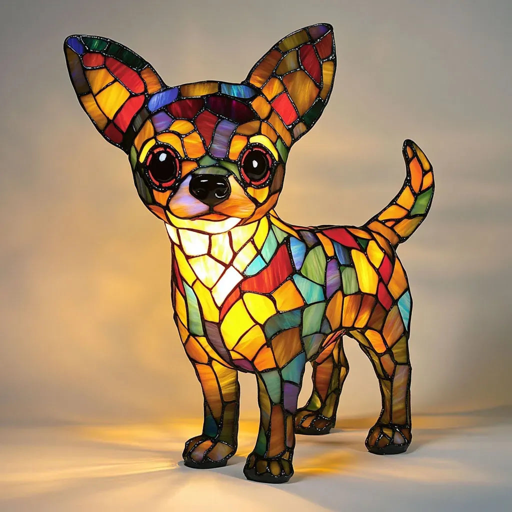 Dog Table Lamp | Standing Mosaic Figure, Warm Lit Glow