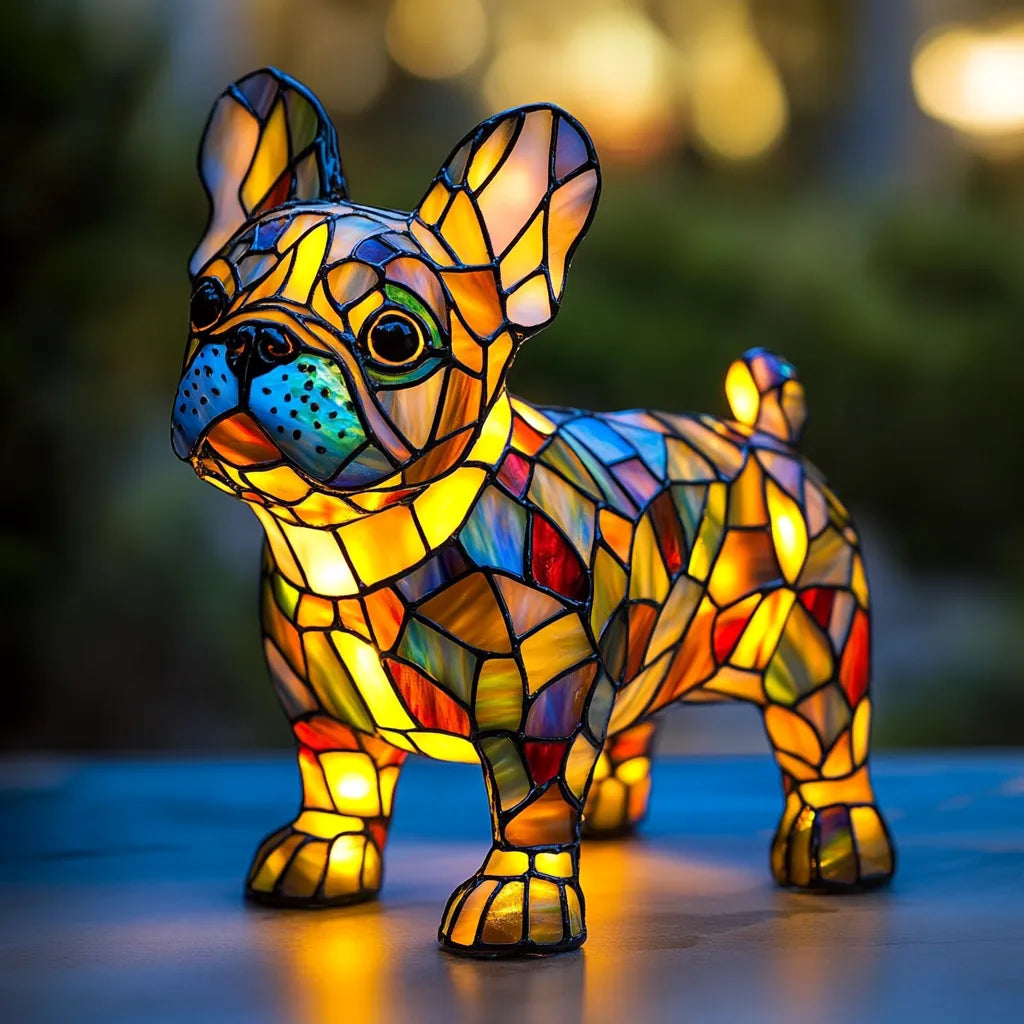 Dog Table Lamp | Standing Mosaic Figure, Warm Lit Glow