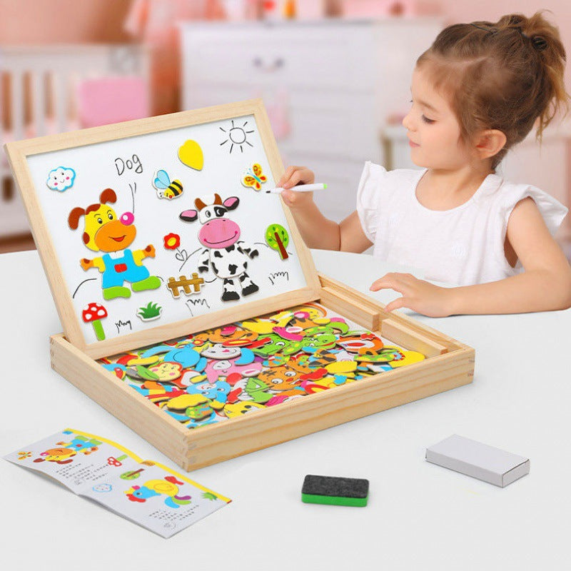 Double-Sided Drawing Board Wooden Portable with Magnetic Whiteboard