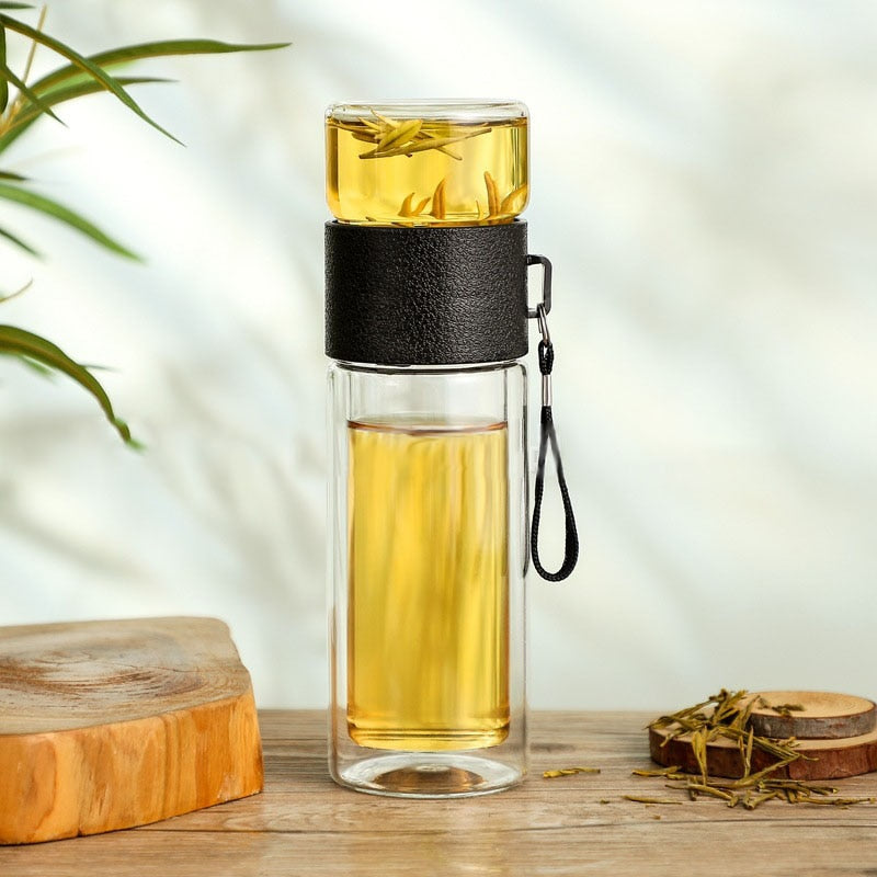 Double Wall Tea Bottle Stainless Steel Eco-Friendly Glass with Insulation