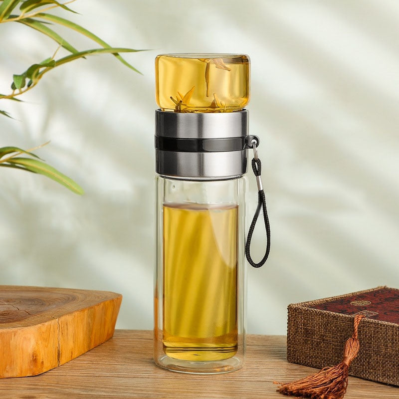 Double Wall Tea Bottle Stainless Steel Eco-Friendly Glass with Insulation