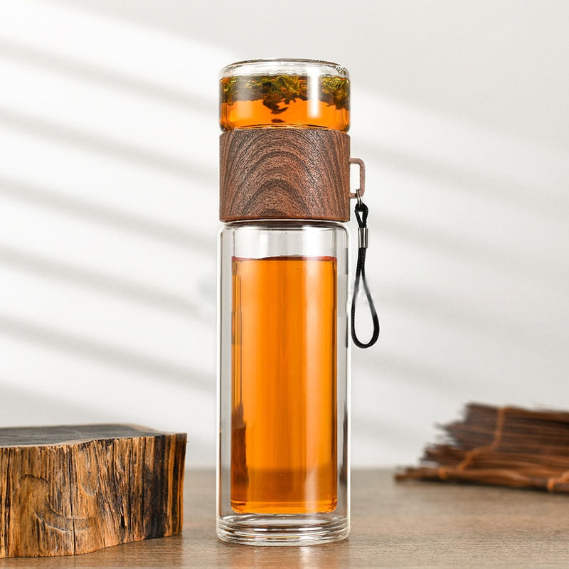 Double Wall Tea Bottle Stainless Steel Eco-Friendly Glass with Insulation