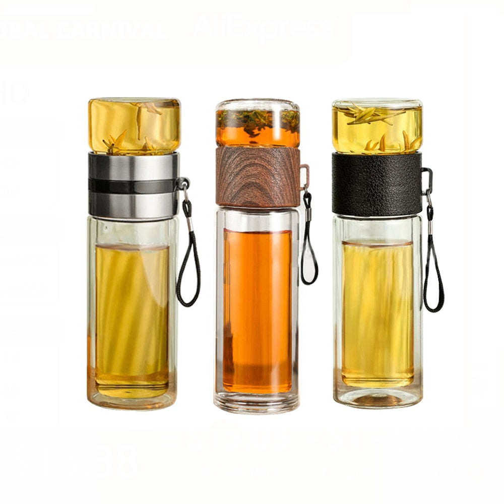 Double Wall Tea Bottle Stainless Steel Eco-Friendly Glass with Insulation