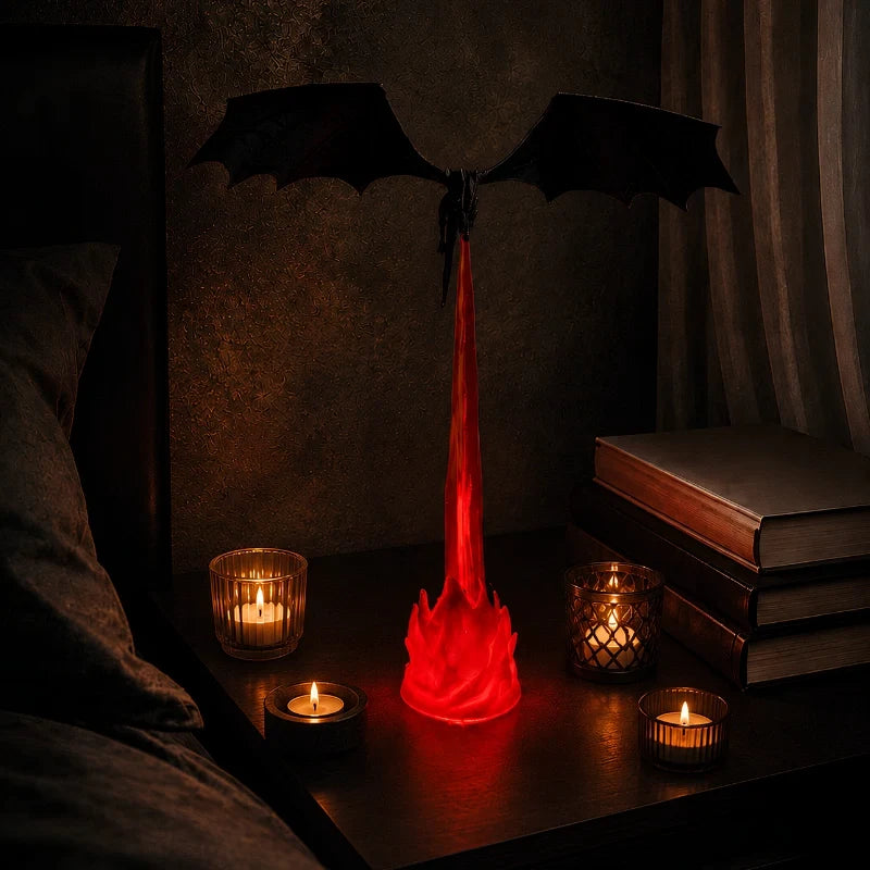 Dragon Night Light | Flying Dragon Silhouette with Fire-Breathing Illusion | Cordless, 3D-Printed PLA, Large or Small