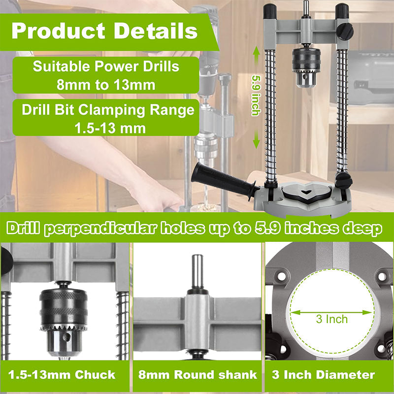 Drill Stand with Aluminium Base | 45-90 Degree Angle Lock | Steel Frame Cuts Vibration for Precise, Clean Holes