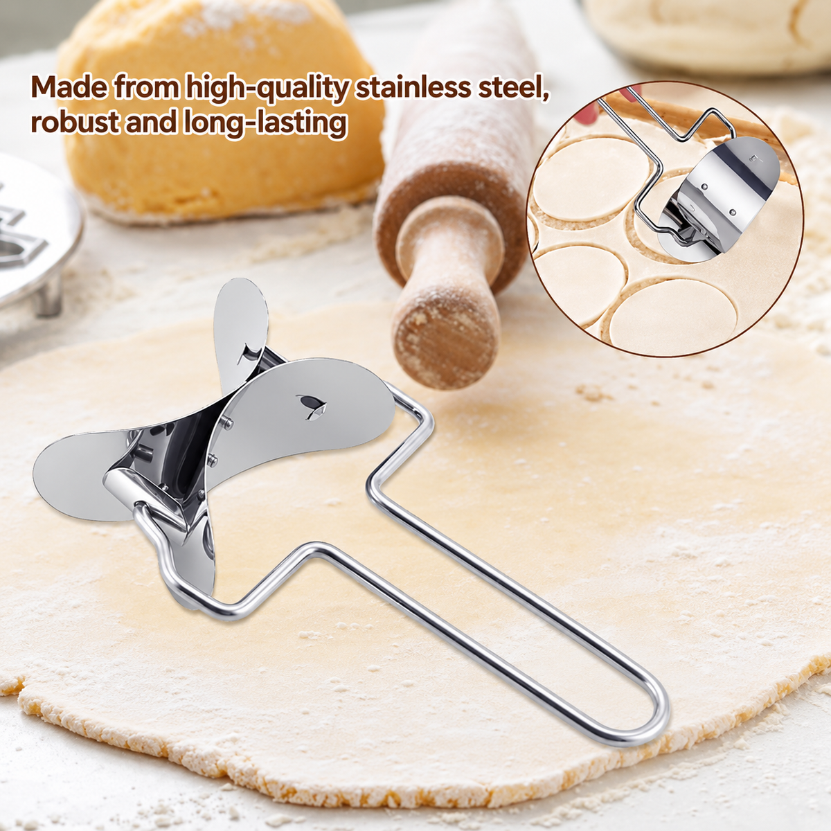 Dumpling Dough Cutter Stainless Steel & ABS | Uniform Cuts in Seconds | Works for Dumplings, Cookies & Pastries