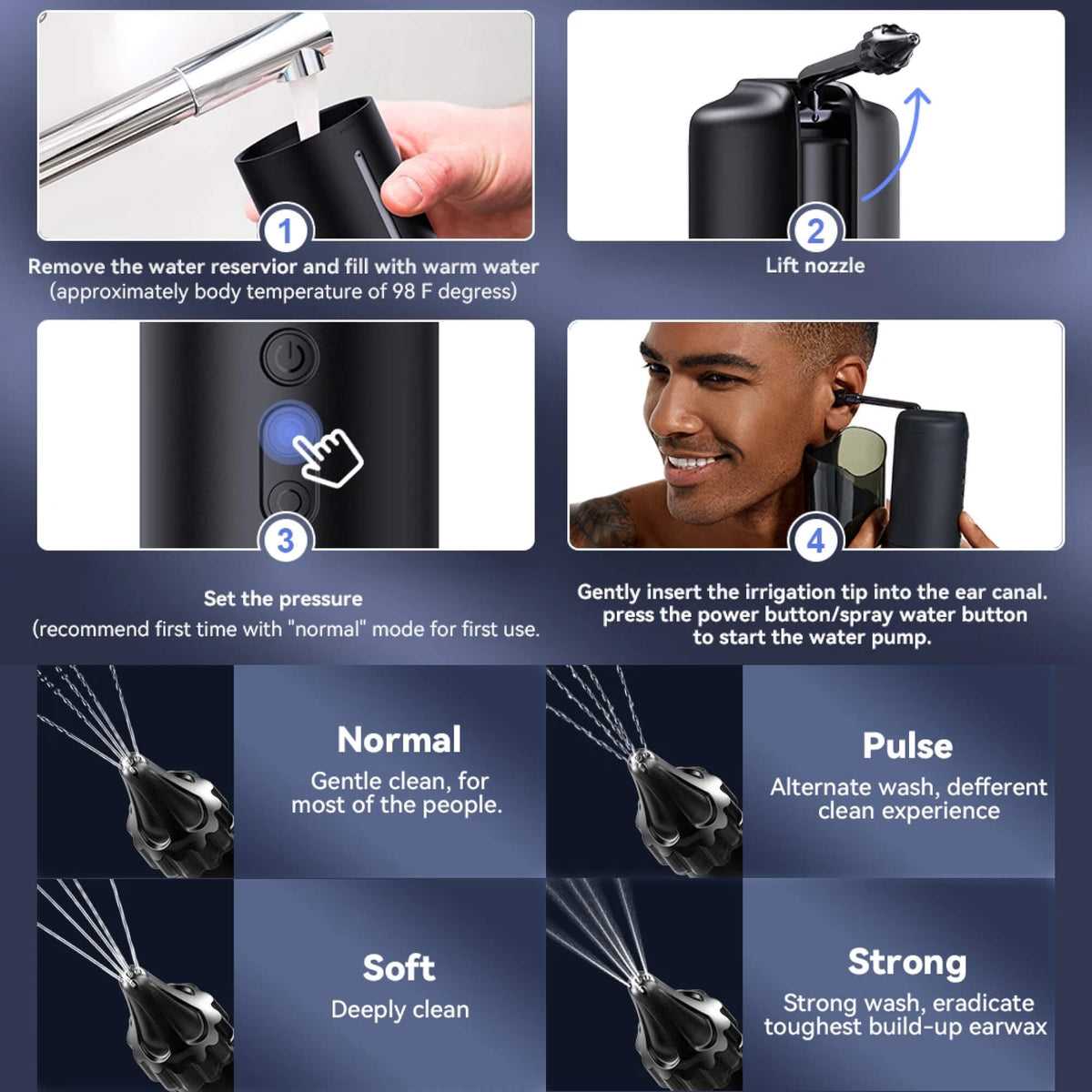 Ear Cleaner | Water-Rinse System, Multiple Tips & Rechargeable Design