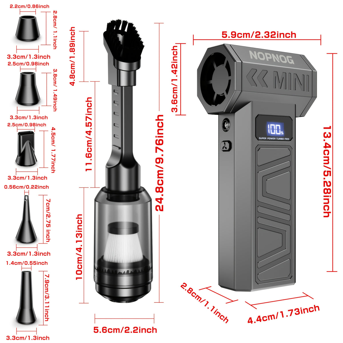Electric Air Duster & Mini Vacuum Cleaner | 130,000 RPM Brushless Motor | 2x 4000 mAh Battery, USB-C Fast Charging