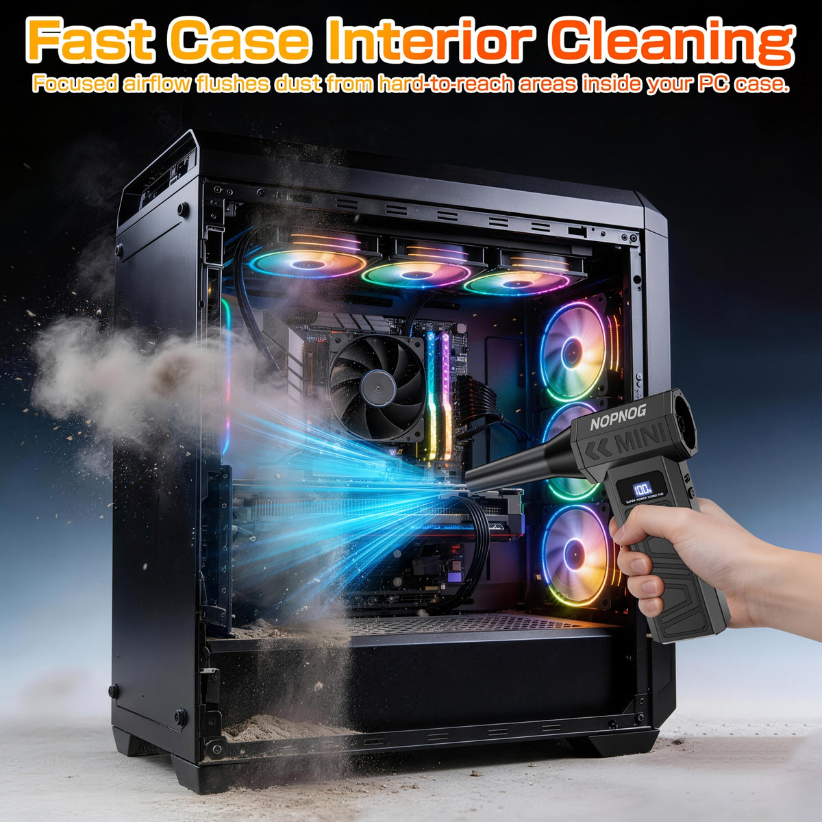 Electric Air Duster & Mini Vacuum Cleaner | 130,000 RPM Brushless Motor | 2x 4000 mAh Battery, USB-C Fast Charging