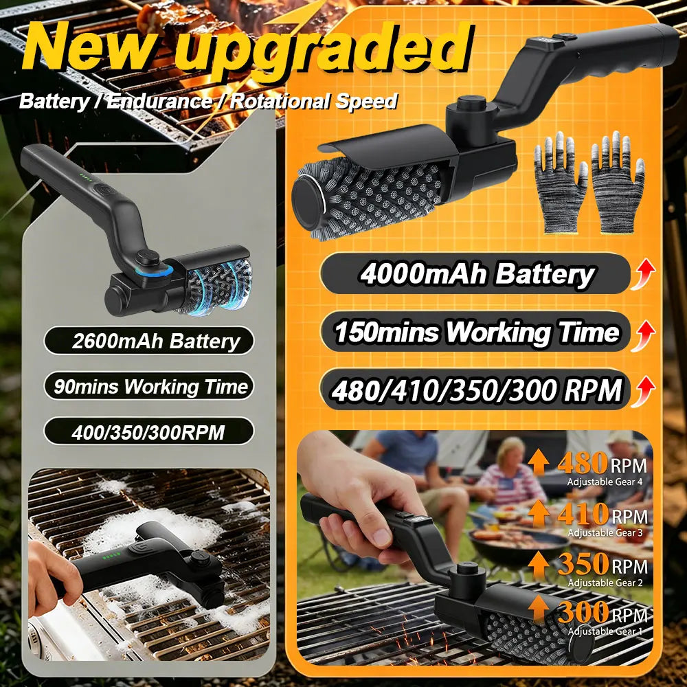 Electric Barbecue Grill Brush | Powered Head, Three Speeds