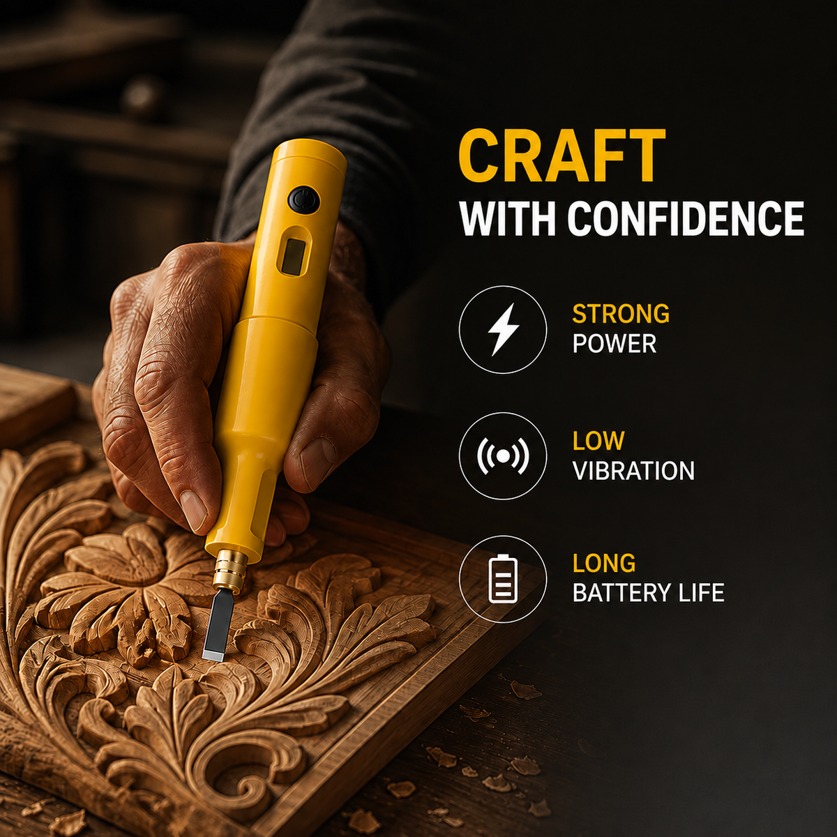 Electric Carving Tool Set | Copper Core Motor with Micro Vibration Technology | Cordless Rechargeable Lithium Battery