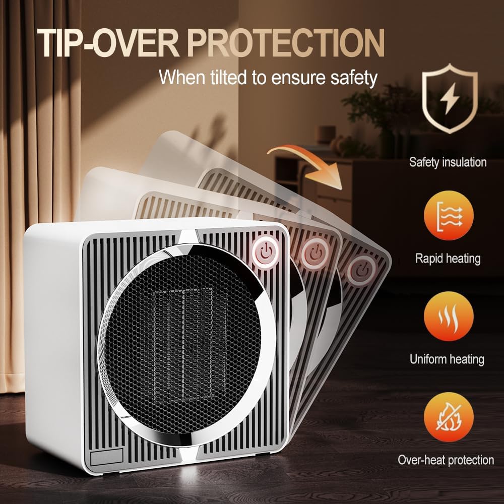 Electric PTC Ceramic Heater 500W | Rapid Heat-Up & Even Heat Distribution | Low Energy, Overheat & Tip-Over Protection