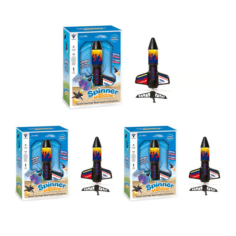 Electric Spinner Rocket Launcher Toy for Kids | USB Rechargeable Battery | LED Night Flight, Soft-Landing Design