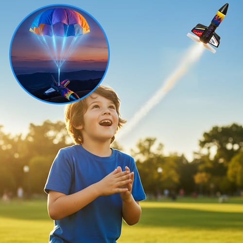 Electric Spinner Rocket Launcher Toy for Kids | USB Rechargeable Battery | LED Night Flight, Soft-Landing Design