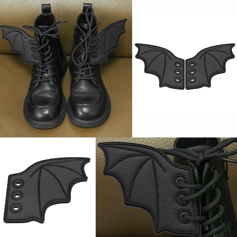 Embroidered Shoe Wing Charms Fabric | Bat-Wing Design with Metallic Thread Accents | Universal Fit for Most Shoelaces