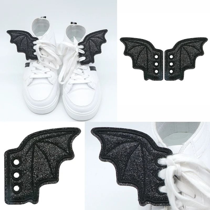 Embroidered Shoe Wing Charms Fabric | Bat-Wing Design with Metallic Thread Accents | Universal Fit for Most Shoelaces