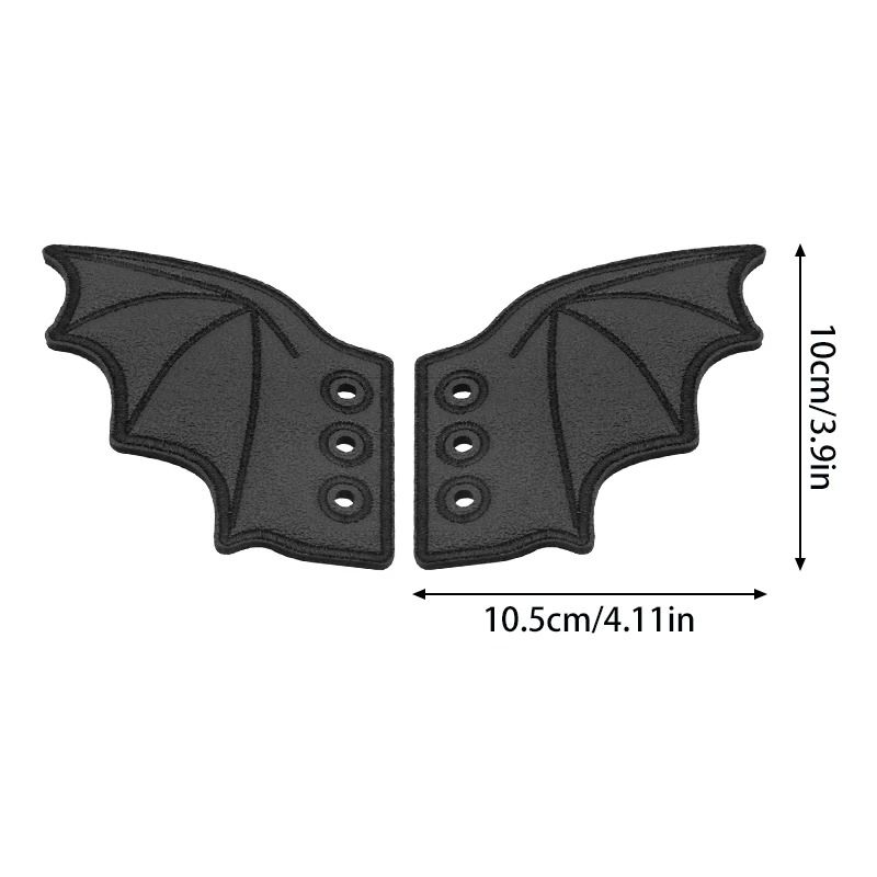 Embroidered Shoe Wing Charms Fabric | Bat-Wing Design with Metallic Thread Accents | Universal Fit for Most Shoelaces
