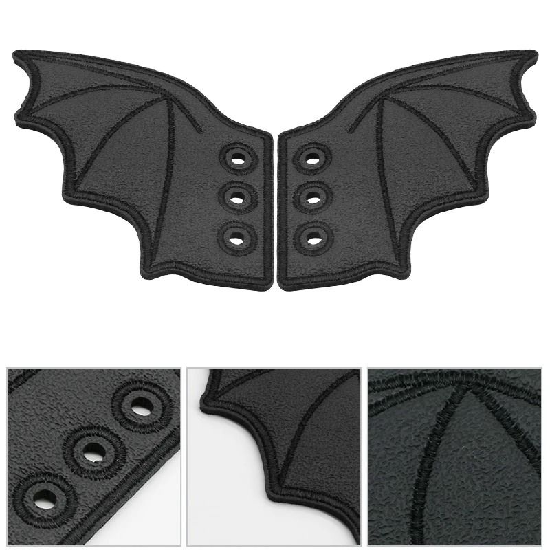 Embroidered Shoe Wing Charms Fabric | Bat-Wing Design with Metallic Thread Accents | Universal Fit for Most Shoelaces