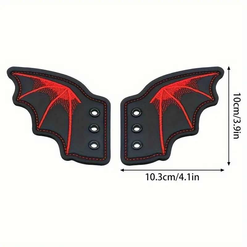 Embroidered Shoe Wing Charms Fabric | Bat-Wing Design with Metallic Thread Accents | Universal Fit for Most Shoelaces
