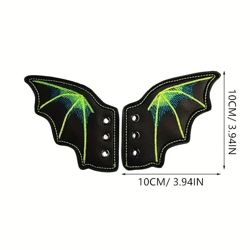Embroidered Shoe Wing Charms Fabric | Bat-Wing Design with Metallic Thread Accents | Universal Fit for Most Shoelaces