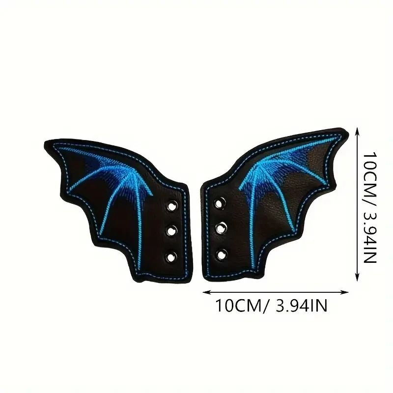 Embroidered Shoe Wing Charms Fabric | Bat-Wing Design with Metallic Thread Accents | Universal Fit for Most Shoelaces