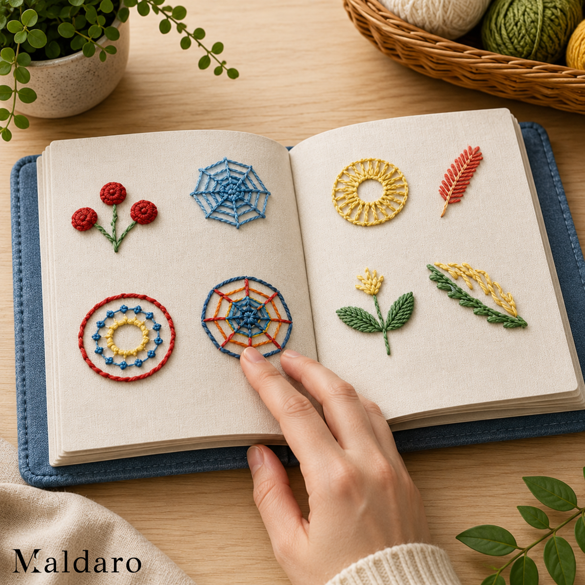 Embroidery Kit Beginners 106-Stitch Removable Pages with Bamboo Frame