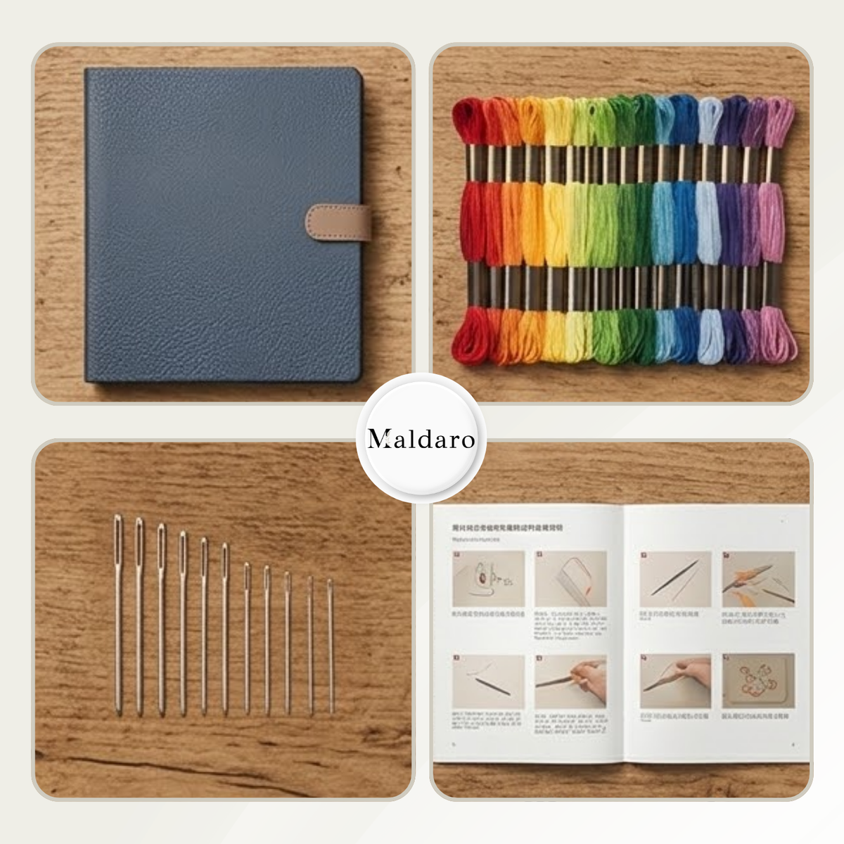 Embroidery Kit Beginners 106-Stitch Removable Pages with Bamboo Frame